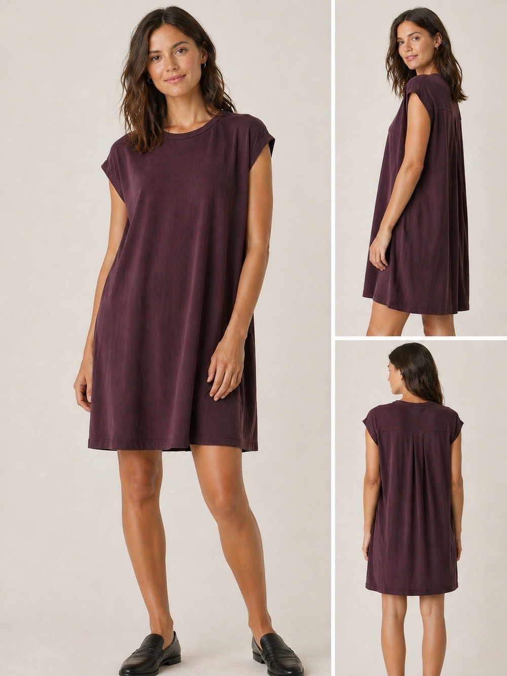 Eileen Fisher Weathered Petite Sleeveless Tunic Mini Dress Plum Tencil Blend PL